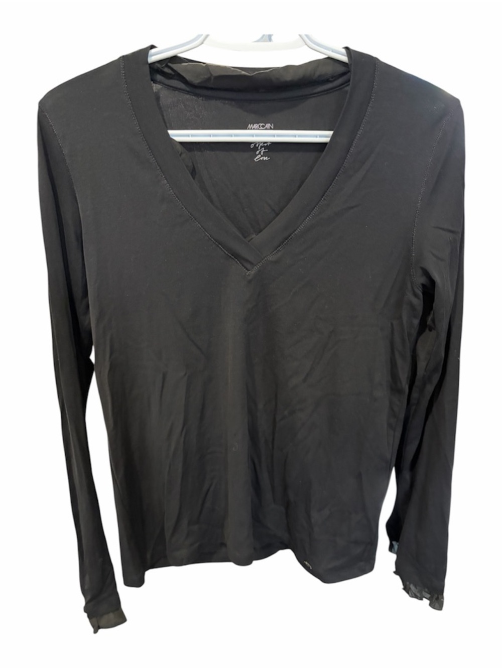 Marc Cain Black V-Neck Long Sleeve Tee - Size 6 - Like New
